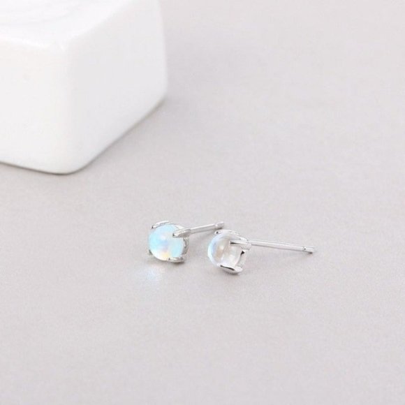 Moonstone Studs Earrings-Solid S925- EOS001 - Picture 4 of 6